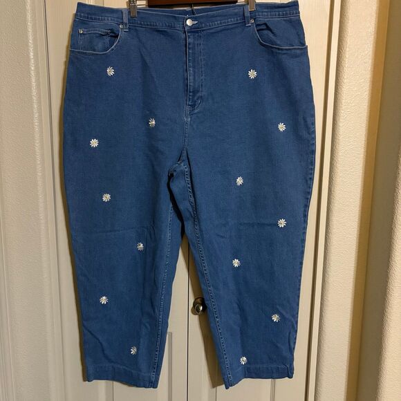 The Quacker Factory Jeans Women’s 28 (44x26) Blue Embroidered Flowers spandex - Picture 1 of 9